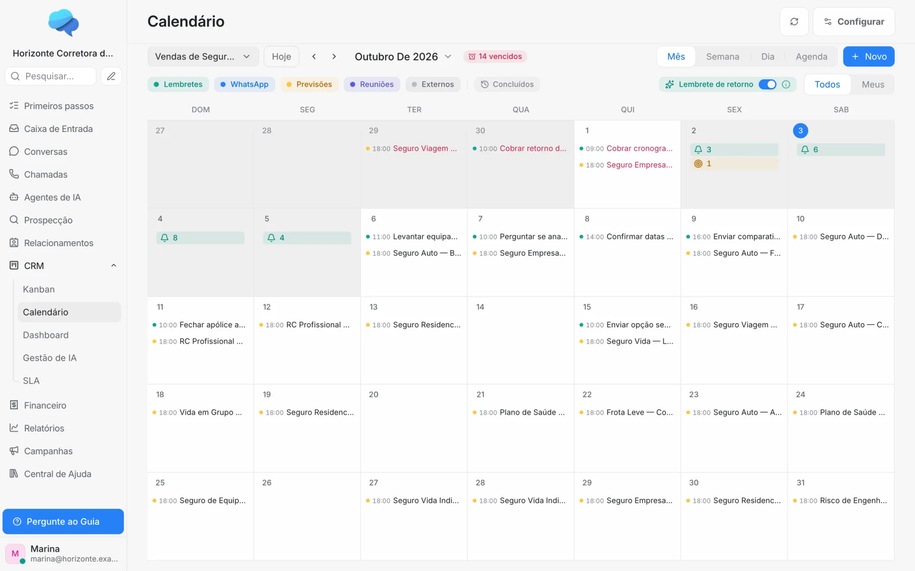 Calendário no Chat2You