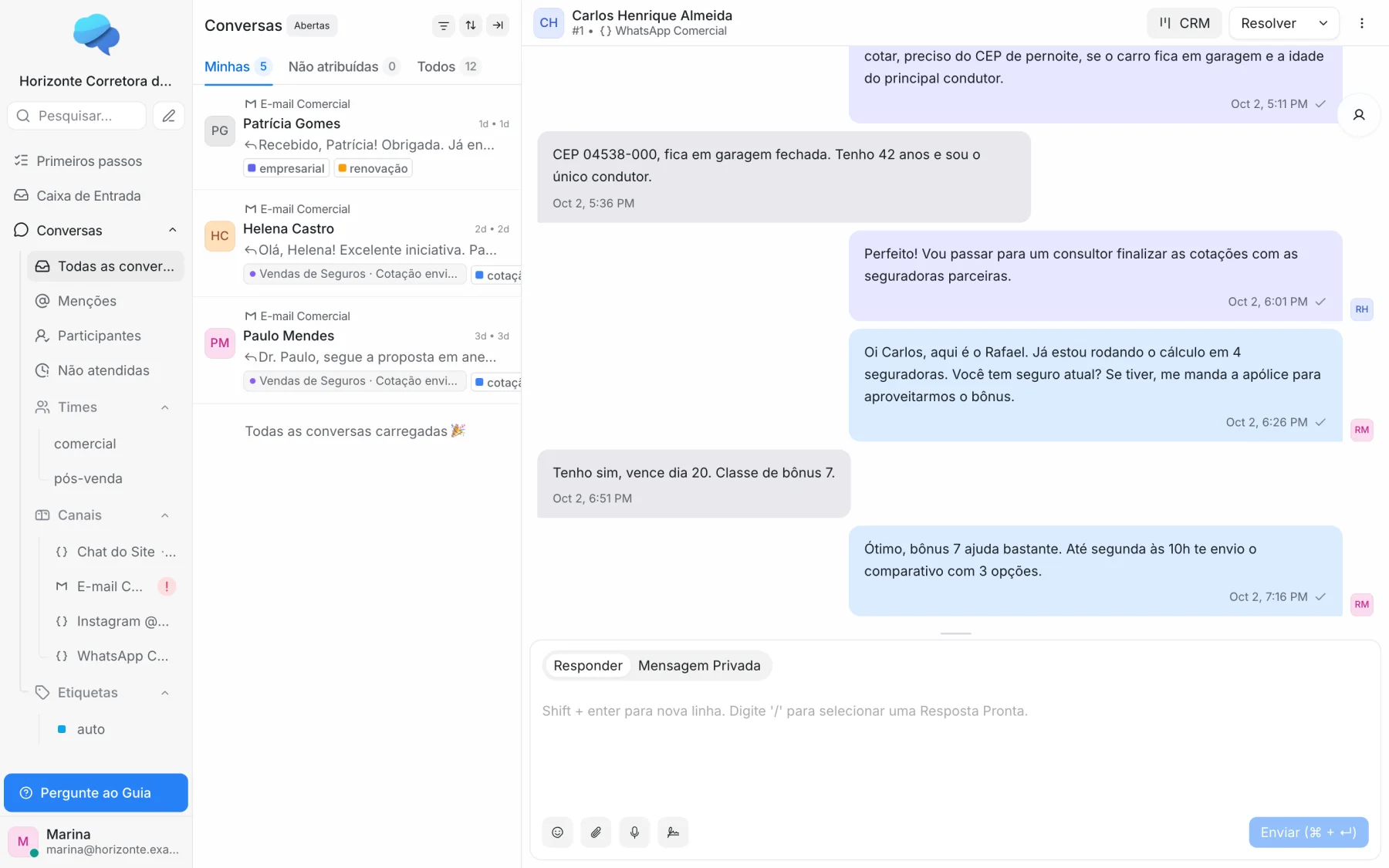 Todos os canais no Chat2You