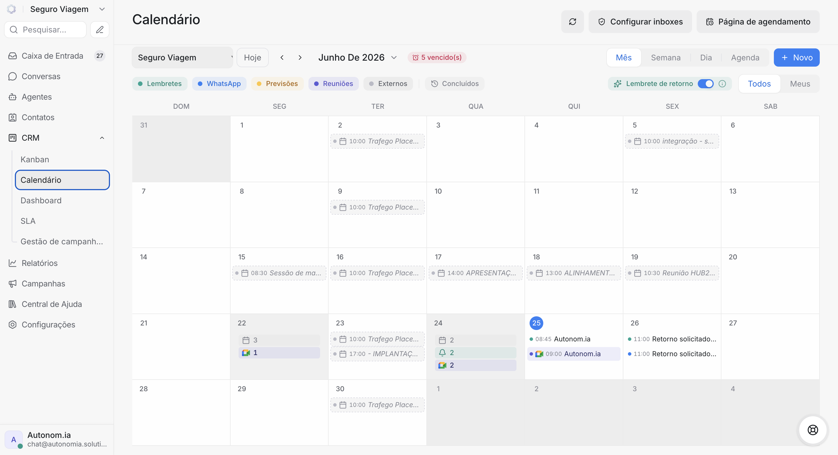 Calendário no Chat2You